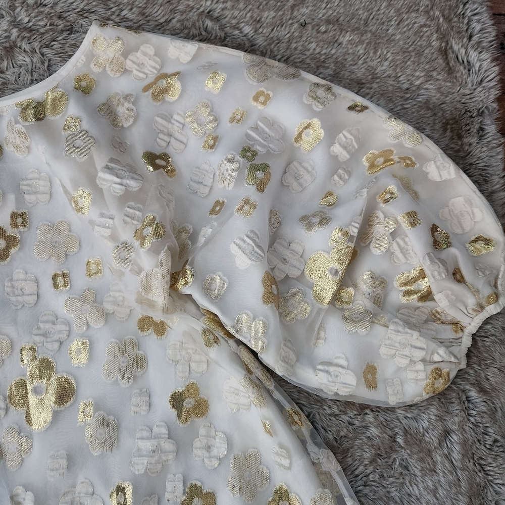 Free People Arianne Elmy White & Gold Organza Good Luck Dress Women's Size Large - Picture 6 of 14
